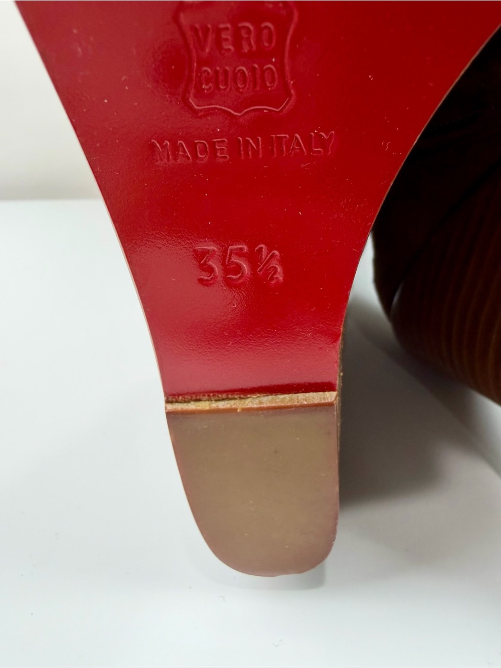 Christian Louboutin Chestnut Suede Knee Boots with Gold Button Detail - Picture 10 of 14